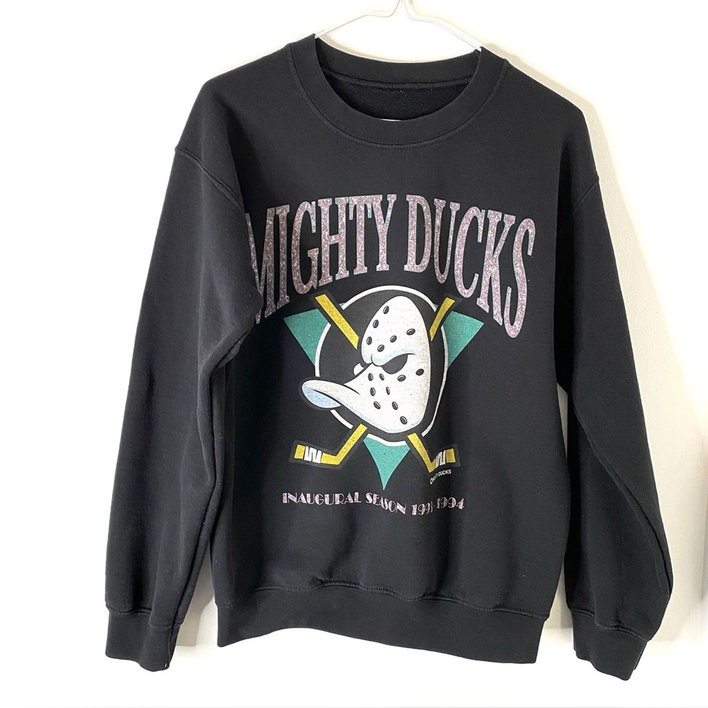 Vintage 90s Mighty Ducks Inaugural Season 1993 1994 Graphic Sweatshirt Black